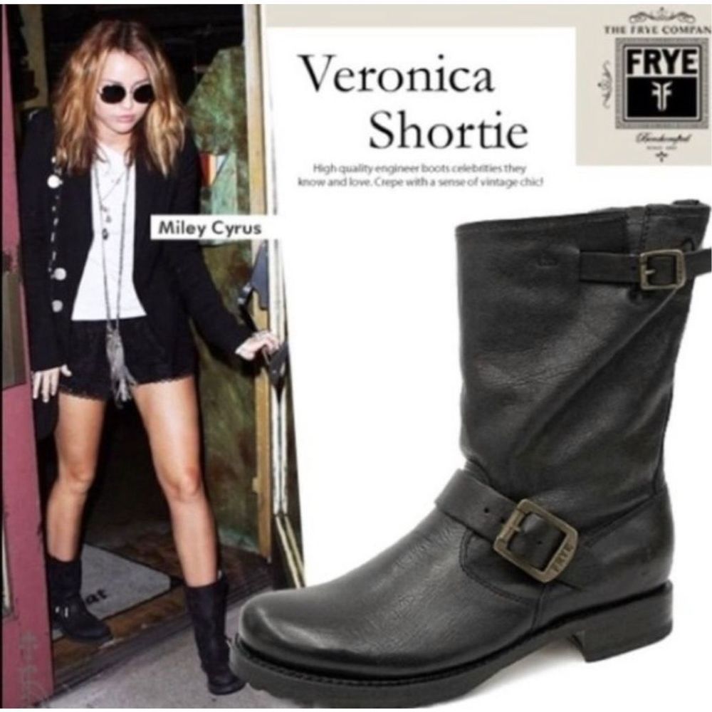 Frye Veronica Short Slouchy Brown Leather Buckle Boot Size 8 - Picture 2 of 10